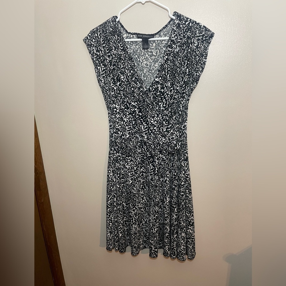 Petite Sophisticate Black and White Midi Dress